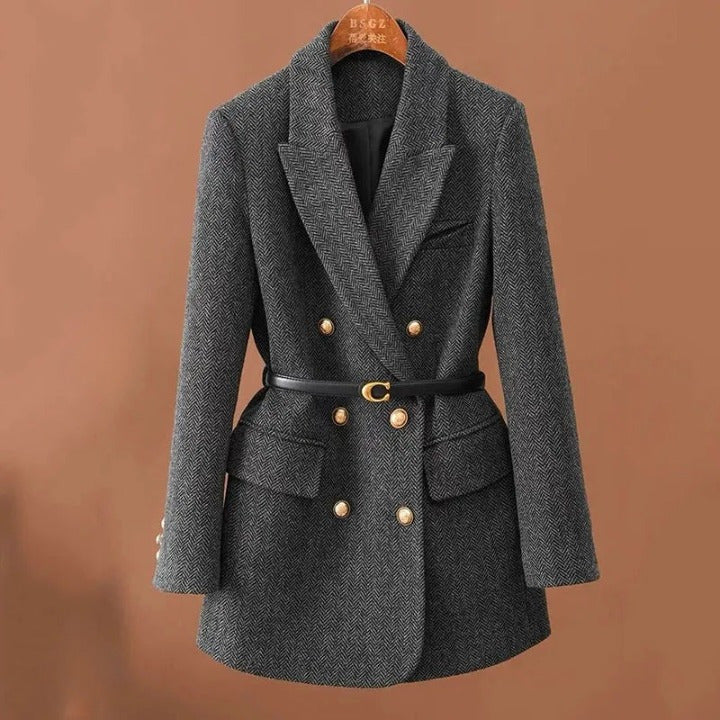Animone: Luxuriöser Tweed-Mantel mit Doppelreiher-Knopfleiste