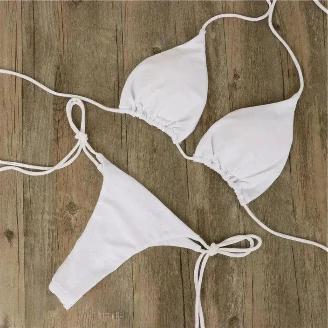 Ensemble Bikini Triangle Classique Deux Pièces Haut Triangle Halter Et Bas À Liens Réglables Pour Maillot De Bain