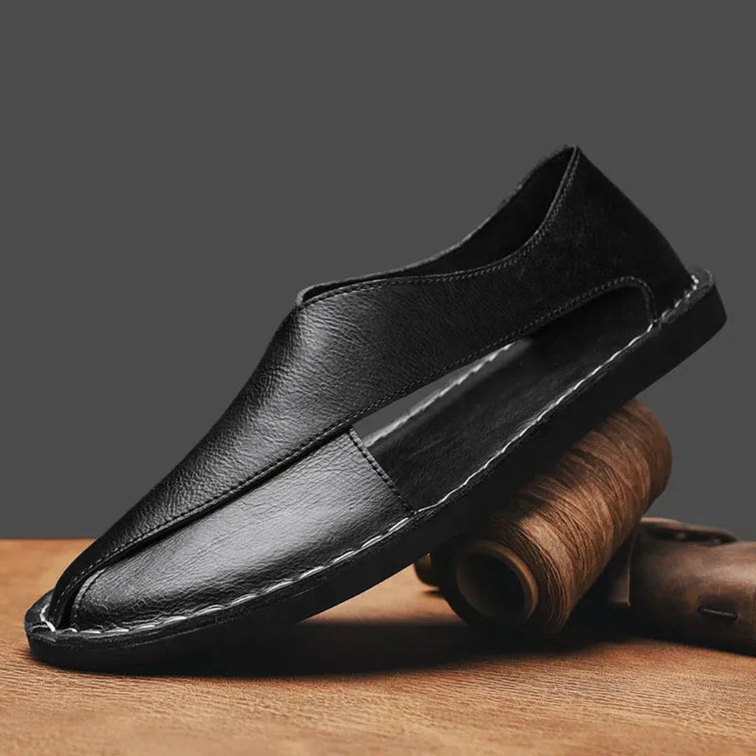 Sandales Homme À Brides Croisées À Bout Fermé En Cuir Véritable Confort Artisanal Semelle Antidérapante
