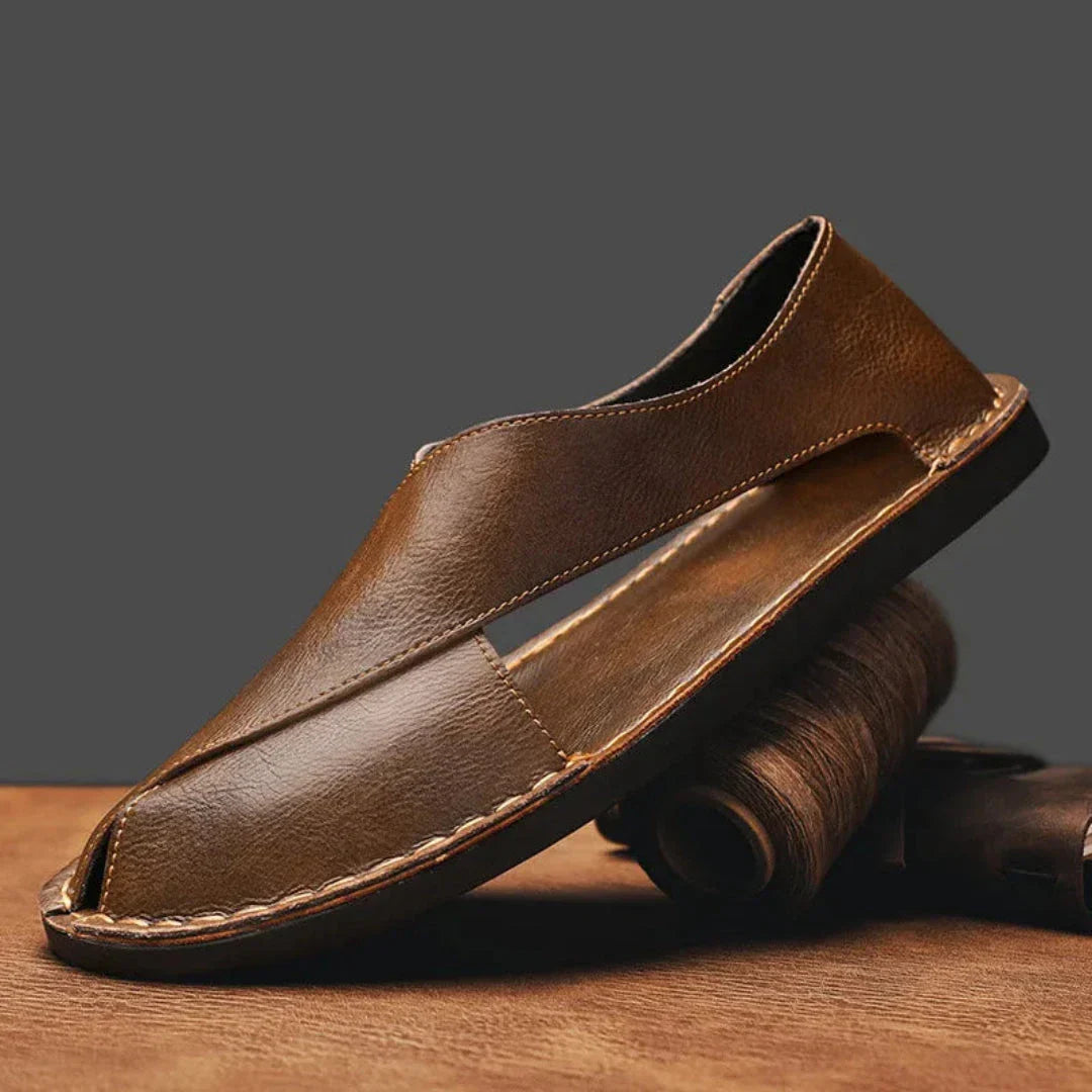 Sandales Homme À Brides Croisées À Bout Fermé En Cuir Véritable Confort Artisanal Semelle Antidérapante