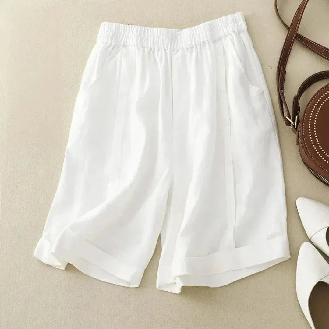 Shorts En Lin Annette À Taille Haute Élastiquée Avec Ourlet Roulé Confortables Et Élégants Pour Été
