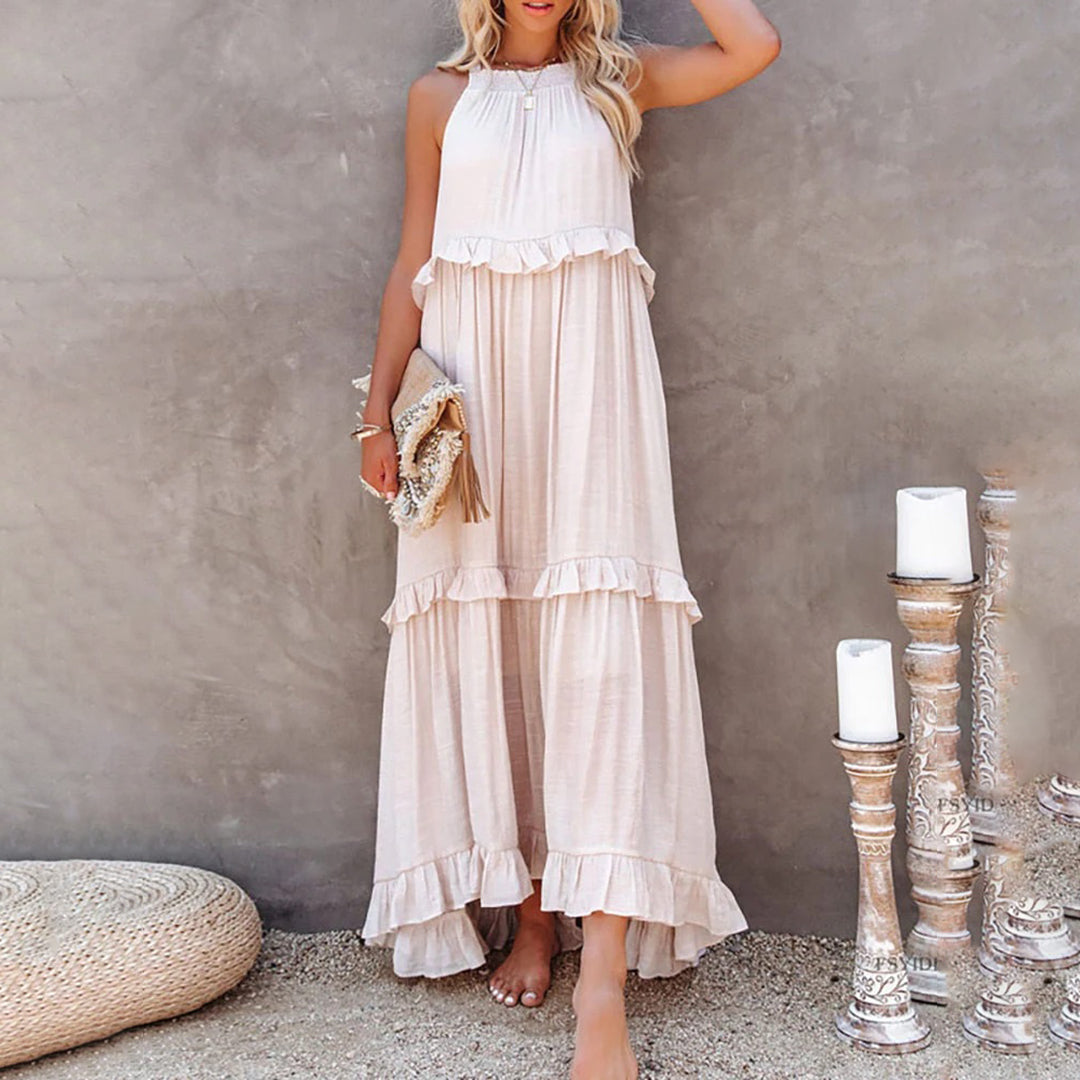 Robe Maxi Sans Manches Décolleté Halter Femme Élégante A Ligne Fluide Et Légère Chic