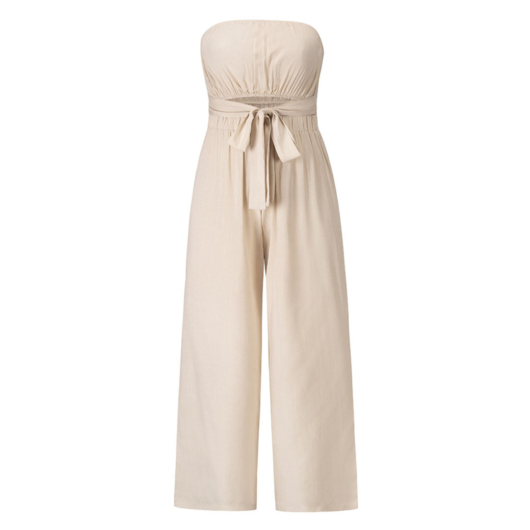 Combinaison Femme Sans Bretelles Avec Ceinture Pantalon Large Élégante Et Confortable