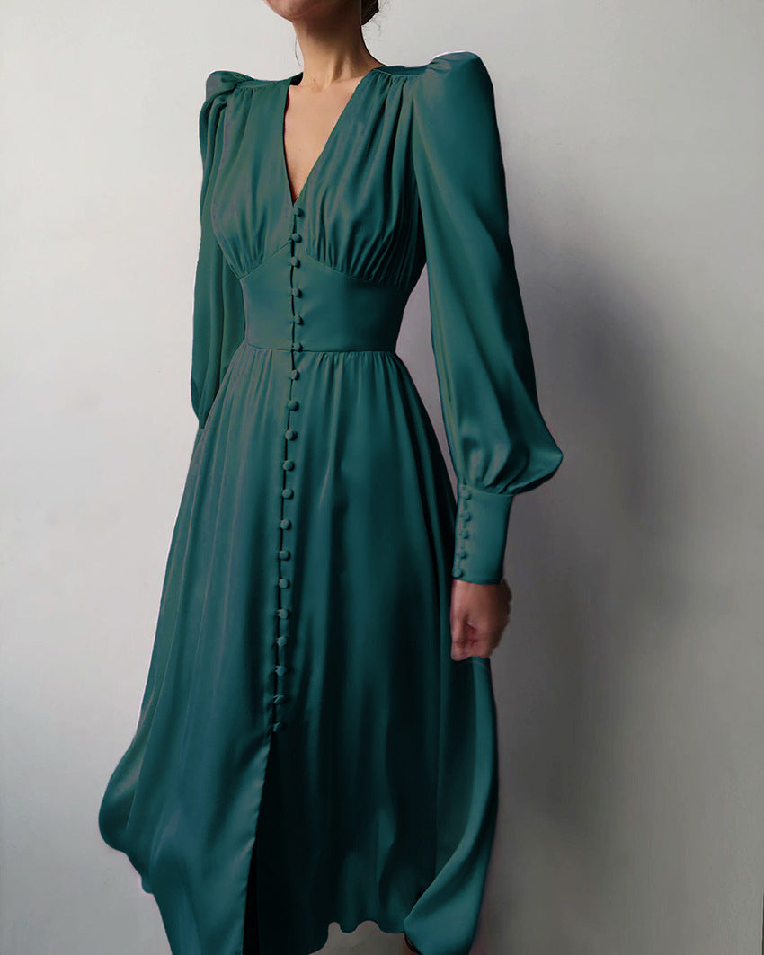 Damen-Festkleid Arabella: Elegant, V-Ausschnitt, Puffärmel