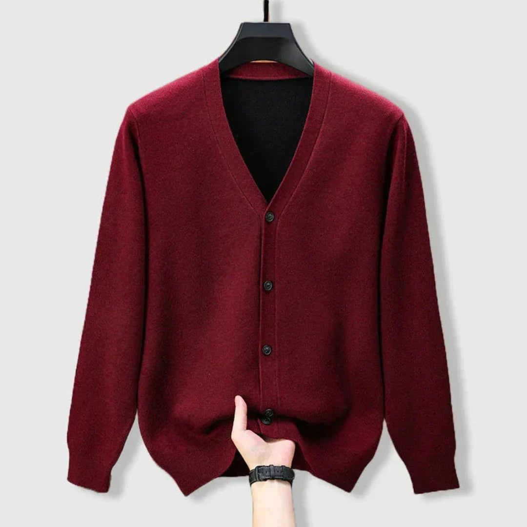 Cardigan en Cachemire Mérinos Archer Col V avec Bordures Contrastantes Élégantes