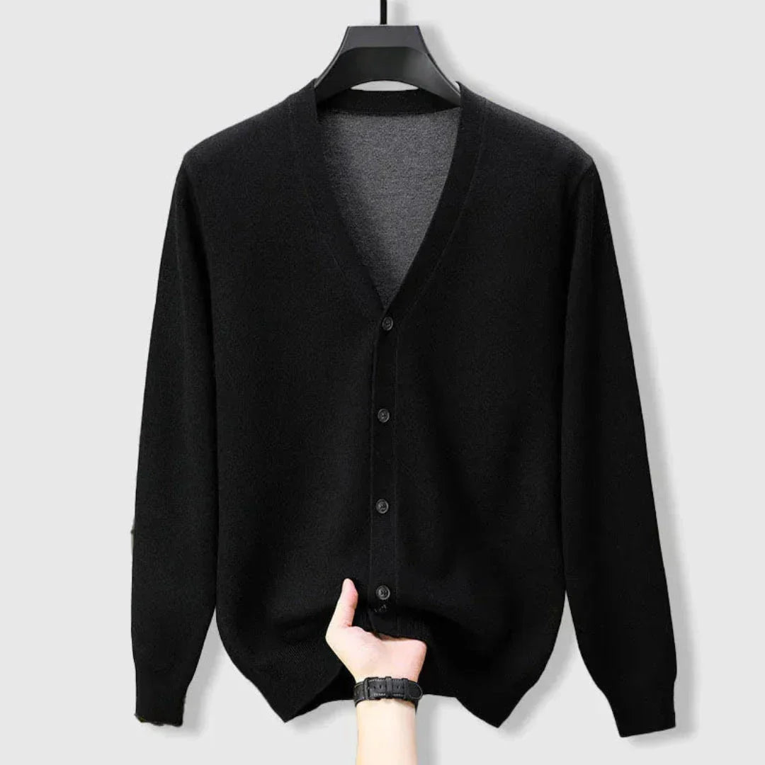 Cardigan en Cachemire Mérinos Archer Col V avec Bordures Contrastantes Élégantes