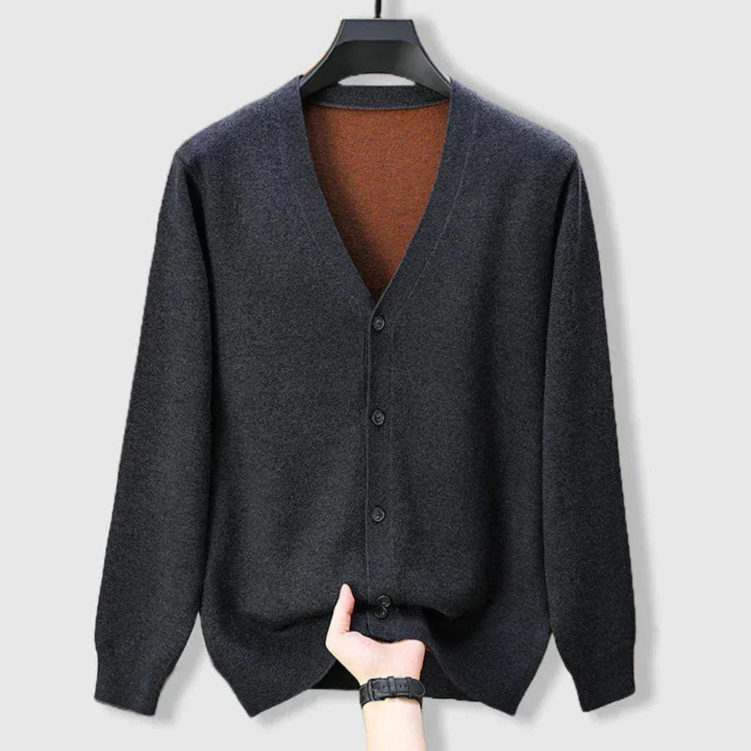 Cardigan en Cachemire Mérinos Archer Col V avec Bordures Contrastantes Élégantes