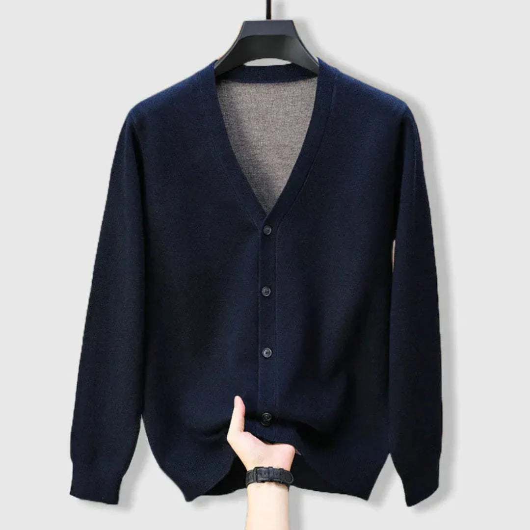 Cardigan en Cachemire Mérinos Archer Col V avec Bordures Contrastantes Élégantes