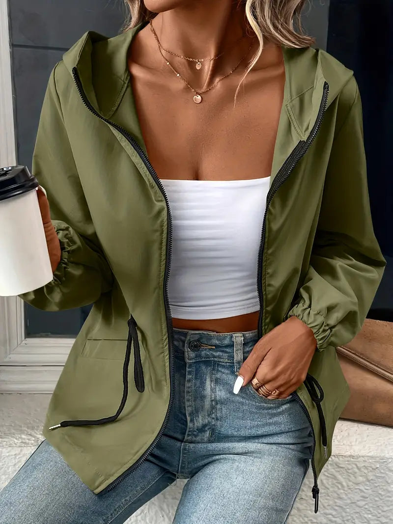 Yulise Damen Windbreakerjacke mit Kapuze und elastischen Ärmelbündchen