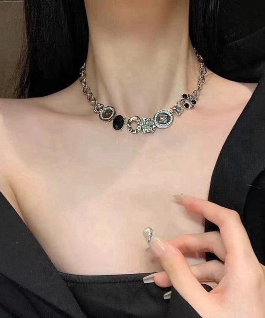 Collier de perles graduées en alliage d'art avec bouton en zircon - Amawinc