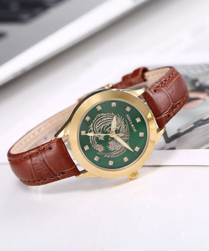 Montres en cuir marron, étanches, en pierre de jade noctilucent - Amawinc