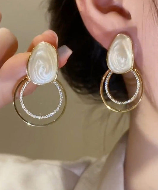 Boucles d'oreilles à tige en alliage de cuivre et zircone doré - Amawinc