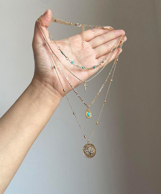 Collier avec pendentif à pampilles superposées en argent sterling et turquoise surdoré Art Gold - Amawinc