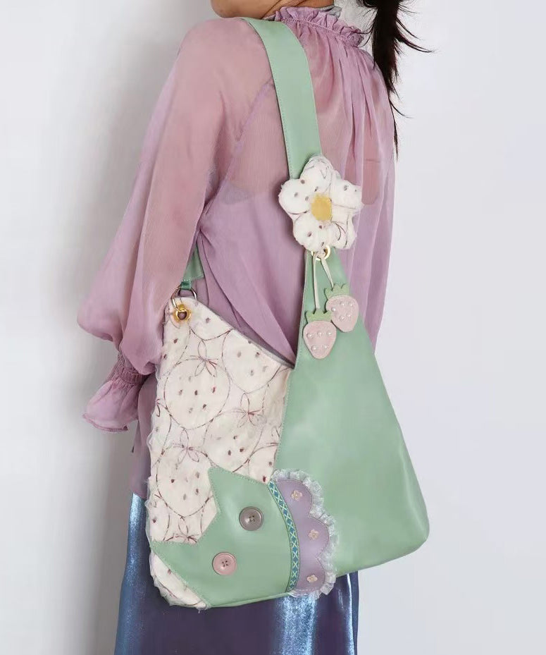 Sacs à bandoulière asymétriques en dentelle patchwork vert Art - Amawinc