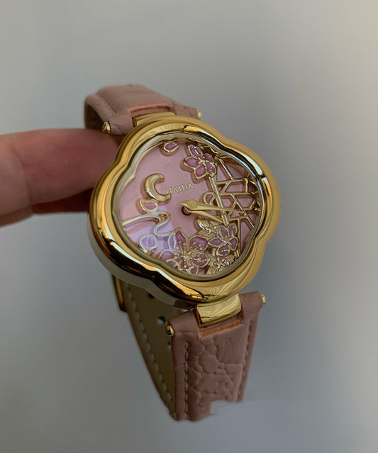 Montres à quartz en cuir de vachette rose Art - Amawinc