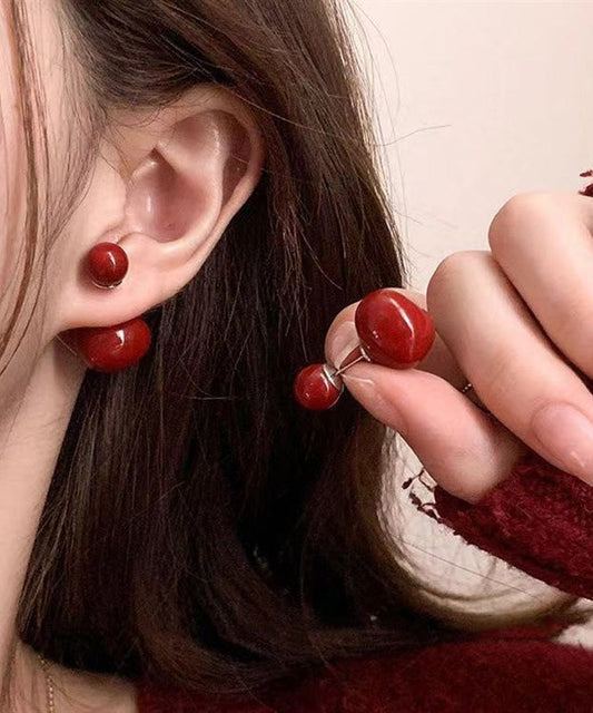 Boucles d'oreilles à tige Art Red en argent sterling Love Twoin One - Amawinc