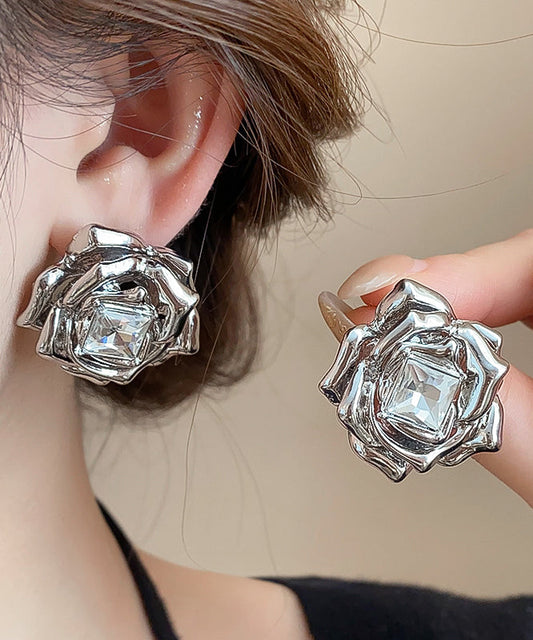 Boucles d'oreilles à tige en alliage de zirconium et rose Art Silk - Amawinc