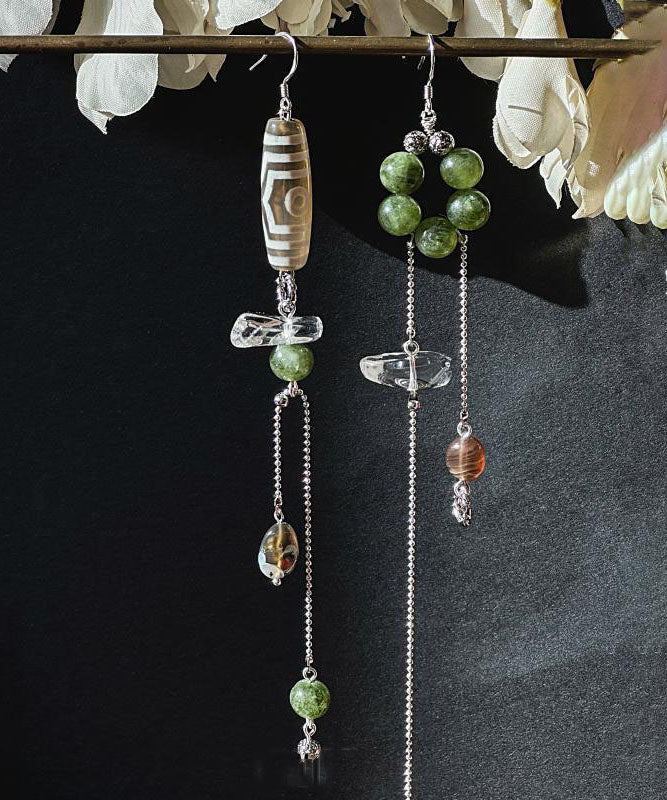 Boucles d'oreilles pendantes asymétriques en cristal d'agate et calcédoine, surdorées en cuivre Art Silk - Amawinc