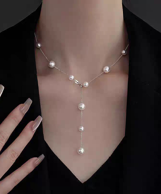Collier avec pendentif en alliage d'acier inoxydable blanc et perle - Amawinc