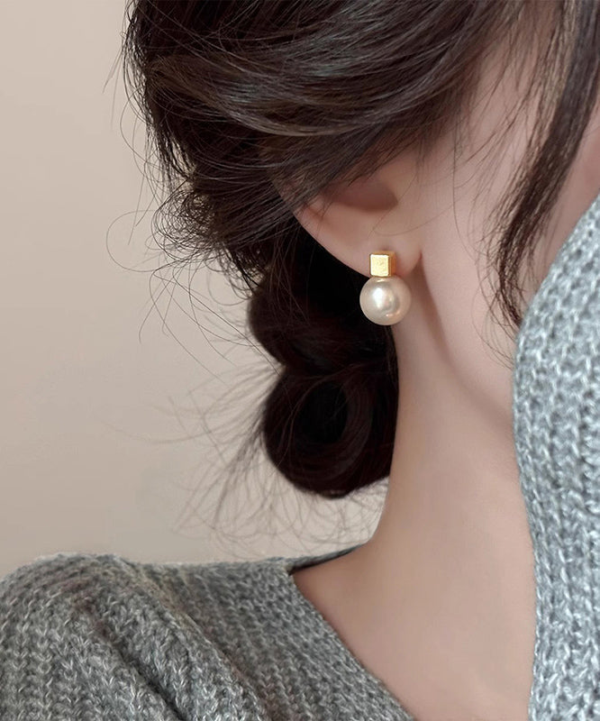 Boucles d'oreilles à tige en argent sterling et perles surdorées Art White - Amawinc