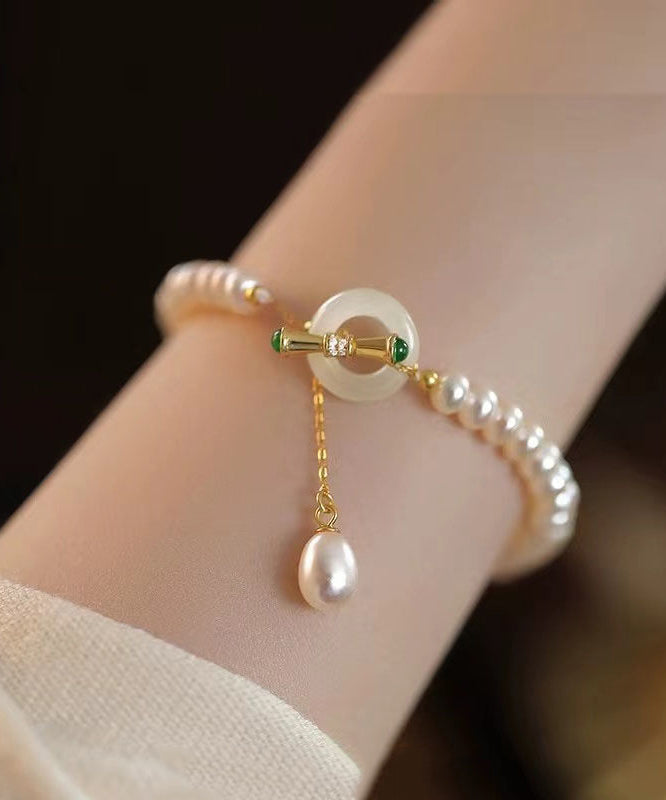 Bracelet à breloques en argent sterling et perles blanches - Amawinc