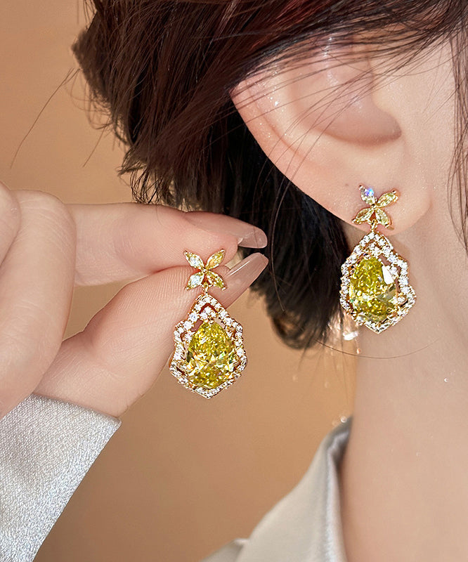 Boucles d'oreilles pendantes en cristal et cuivre jaune surdoré, trèfle à quatre feuilles - Amawinc