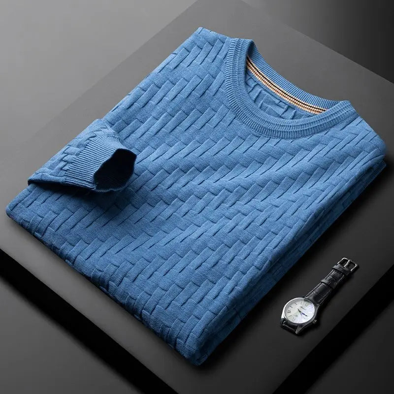 Pull Aspen Amawinc Pour Homme Vert Tissage 3D En Coton Mélangé Motif Géométrique Col Rond