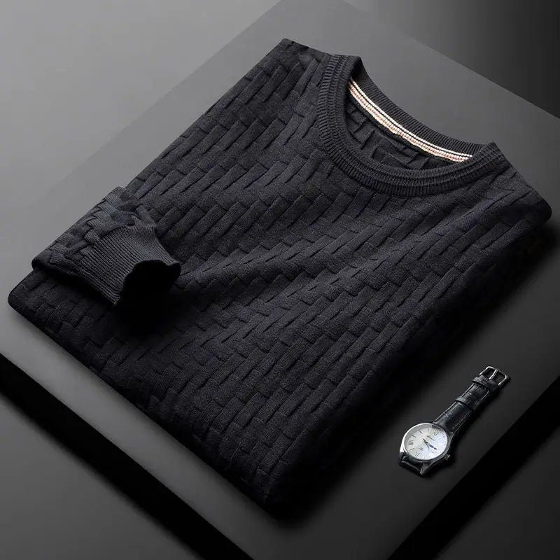 Pull Aspen Amawinc Pour Homme Vert Tissage 3D En Coton Mélangé Motif Géométrique Col Rond