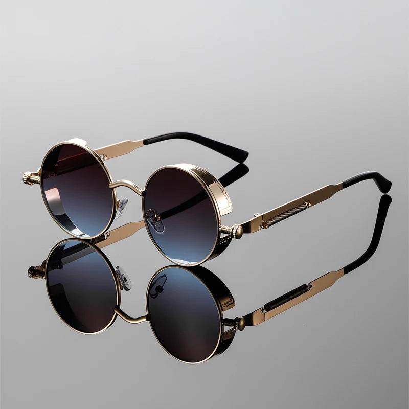 Lunettes de Soleil Astral Gear Style Steampunk Moderne Métal Bicolore Charnières à Ressort UV400 Protection Complète