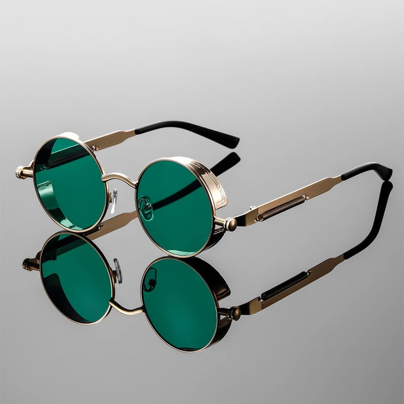Lunettes de Soleil Astral Gear Style Steampunk Moderne Métal Bicolore Charnières à Ressort UV400 Protection Complète