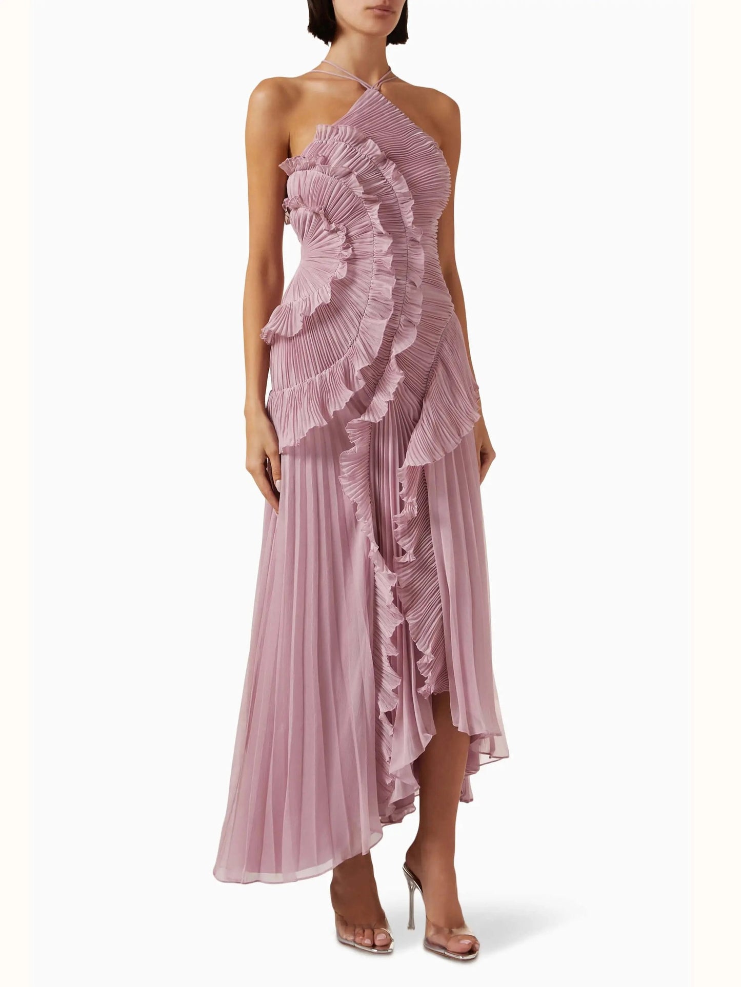 Robe Maxi Plissée Asymétrique Pour Femme Amawinc Élégante Et Fluide Encolure À Une Épaule