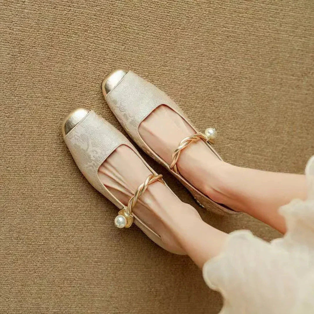 Amawinc Aurelia Talons Blocs Bas Avec Bride Vintage Perles En Brocart Pour Mariage et Cocktail