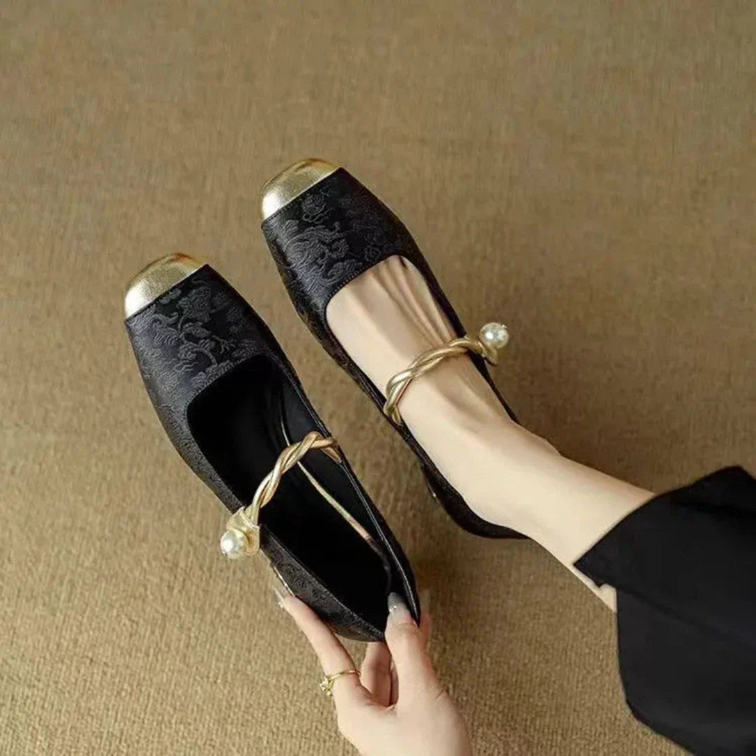 Amawinc Aurelia Talons Blocs Bas Avec Bride Vintage Perles En Brocart Pour Mariage et Cocktail