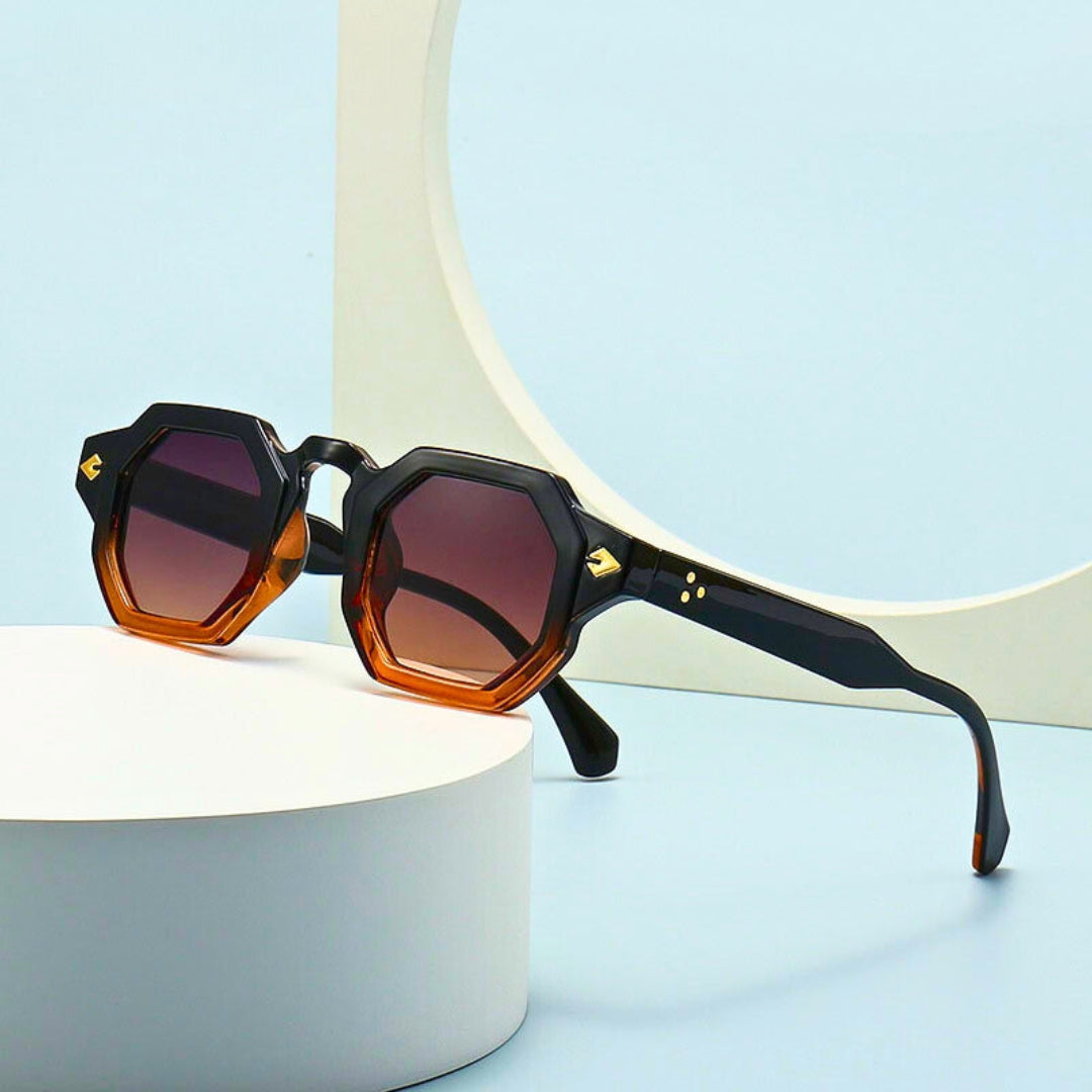 Lunettes de Soleil Aurelia Polygon Or Doré Avec Lentilles Sombres Protection UV Maximale et Légères