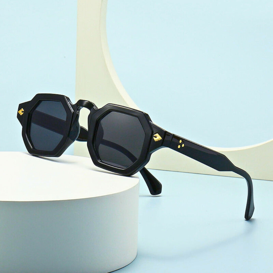 Lunettes de Soleil Aurelia Polygon Or Doré Avec Lentilles Sombres Protection UV Maximale et Légères