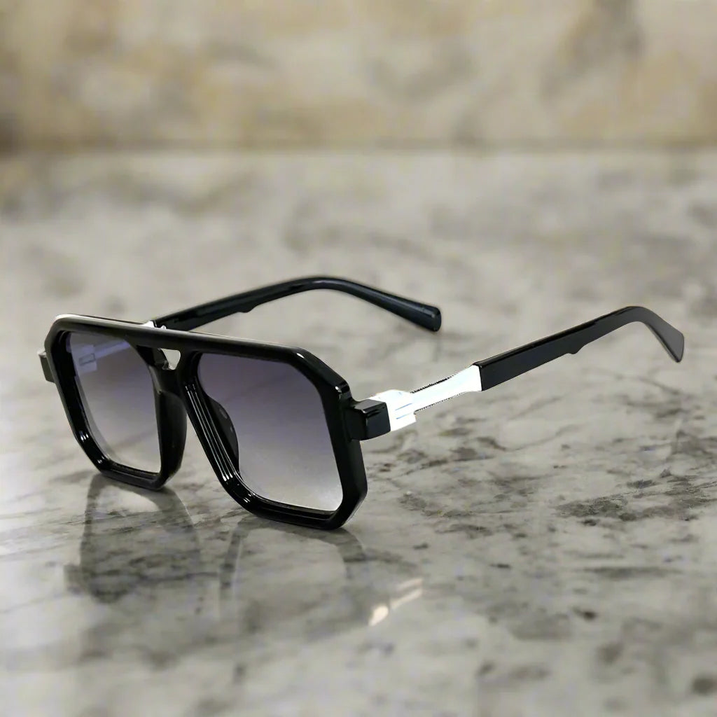 Lunettes De Soleil Aurelian Shades Forme Carrée Avec Lentilles Hexagonales Et Accents Dorés Délicats