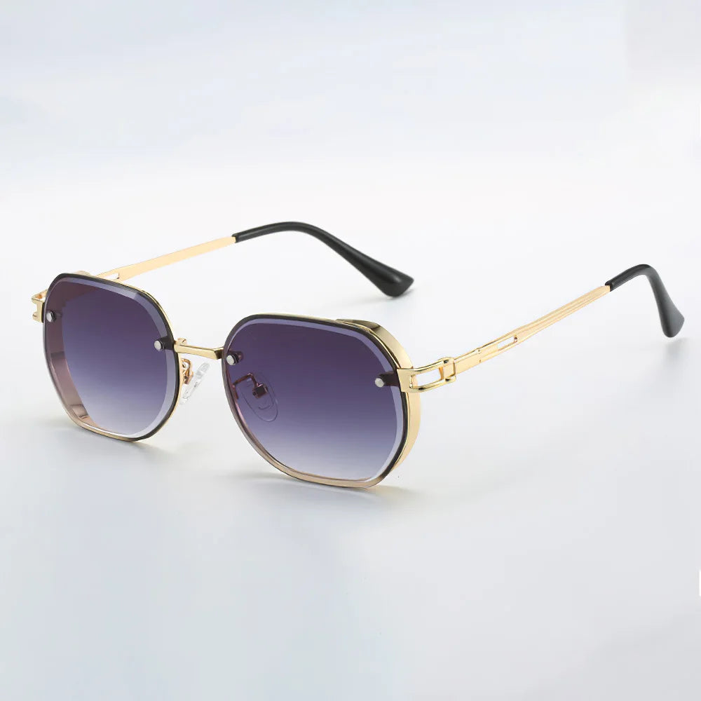 Lunettes De Soleil Octogonales Luxe Aurora Fade Verres Dégradé Violet Monture Or Léger Métal