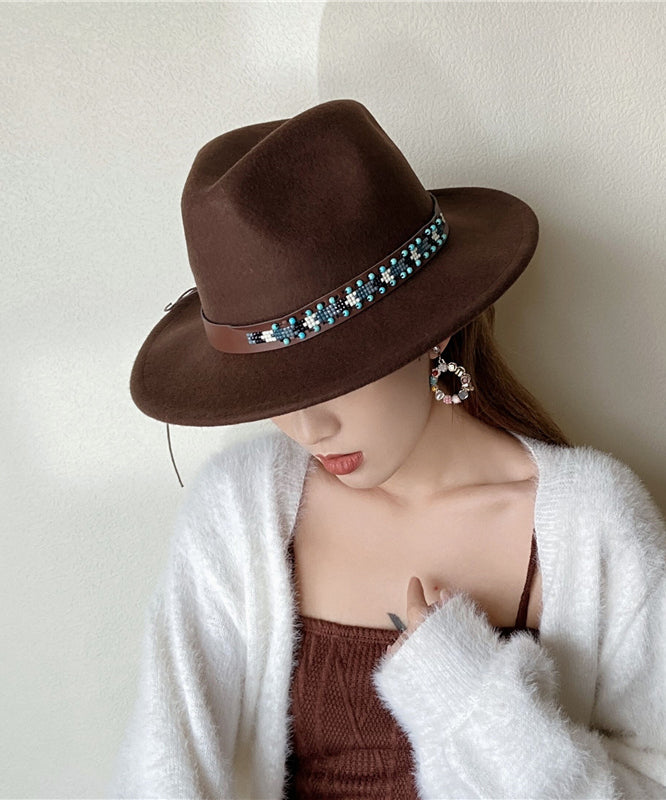 Chapeau de cowboy en laine couleur café, style ethnique, automne et hiver - Amawinc