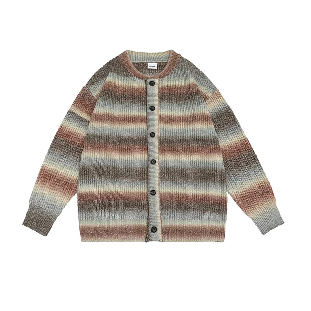 Cardigan Oversize À Rayures Dégradées Boutonné Devant Maille Douce Pour Automne Polyvalent Et Élégant