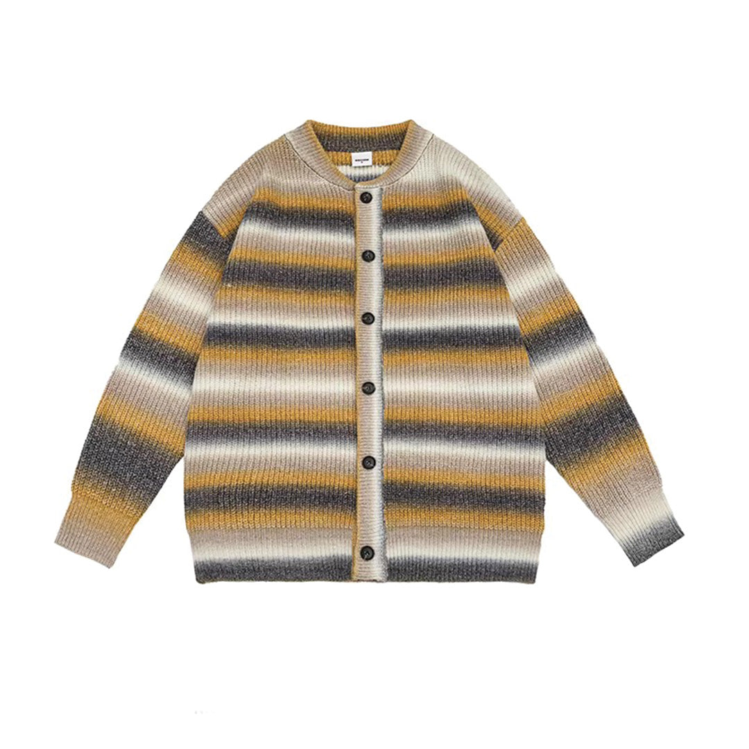 Cardigan Oversize À Rayures Dégradées Boutonné Devant Maille Douce Pour Automne Polyvalent Et Élégant