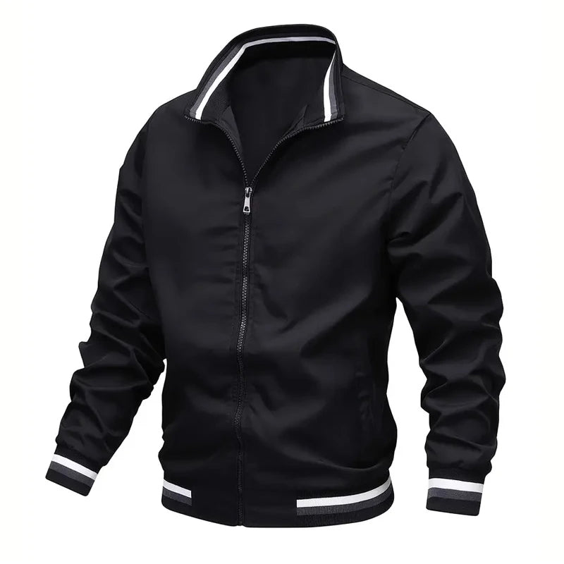 Veste Coupe Vent Homme Léger Avec Col Montant Rayé Poignets Rayés Et Ourlet Rayé Amawinc