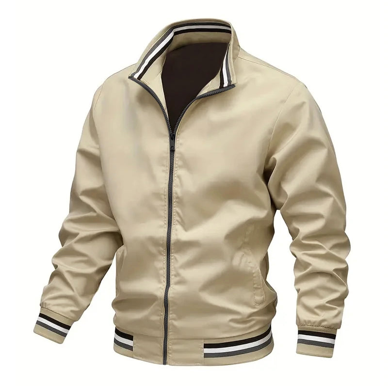 Veste Coupe Vent Homme Léger Avec Col Montant Rayé Poignets Rayés Et Ourlet Rayé Amawinc