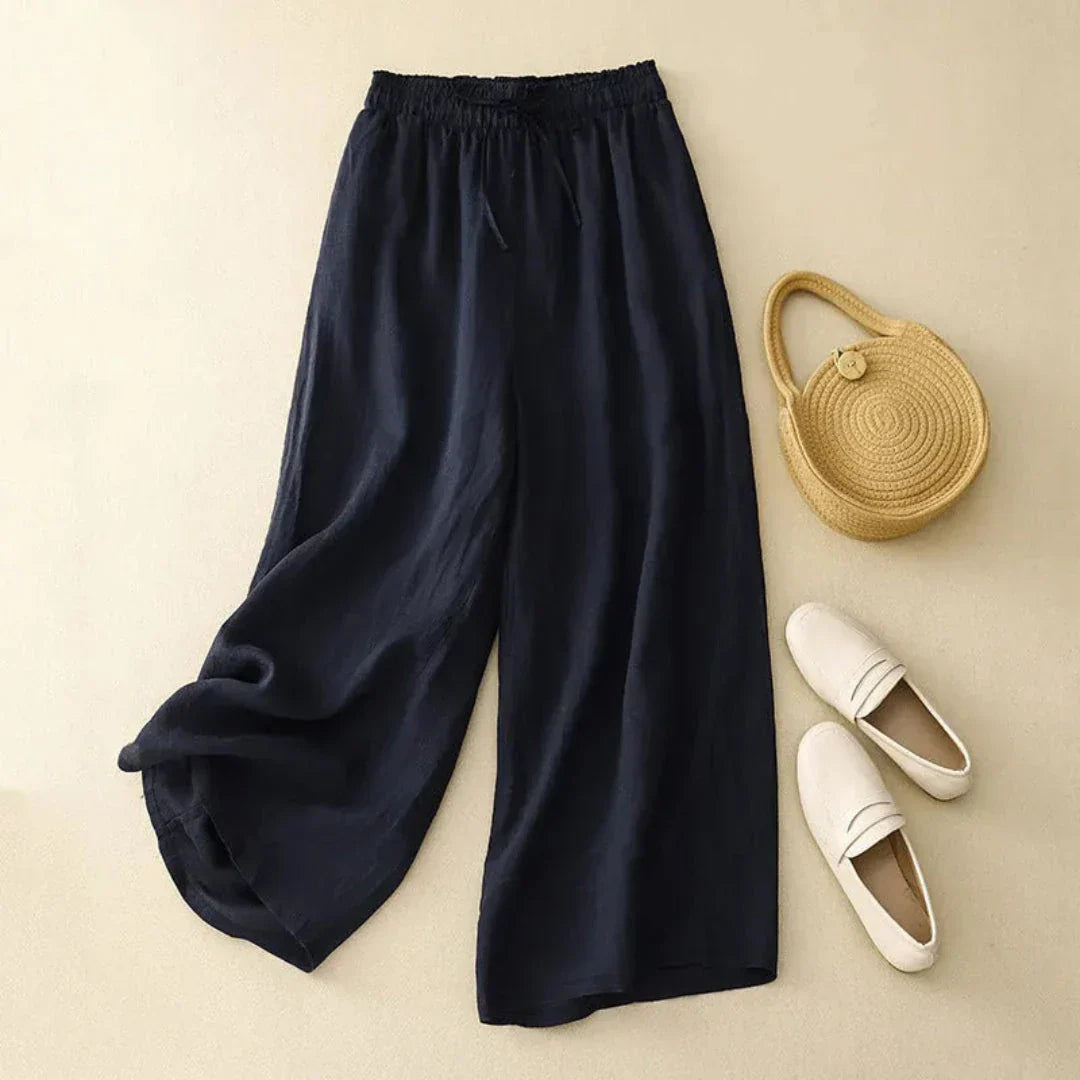 Pantalon En Lin Femme À Taille Haute Avec Cordon Et Jambes Larges Pour Un Style Décontracté Et Élégant Ava