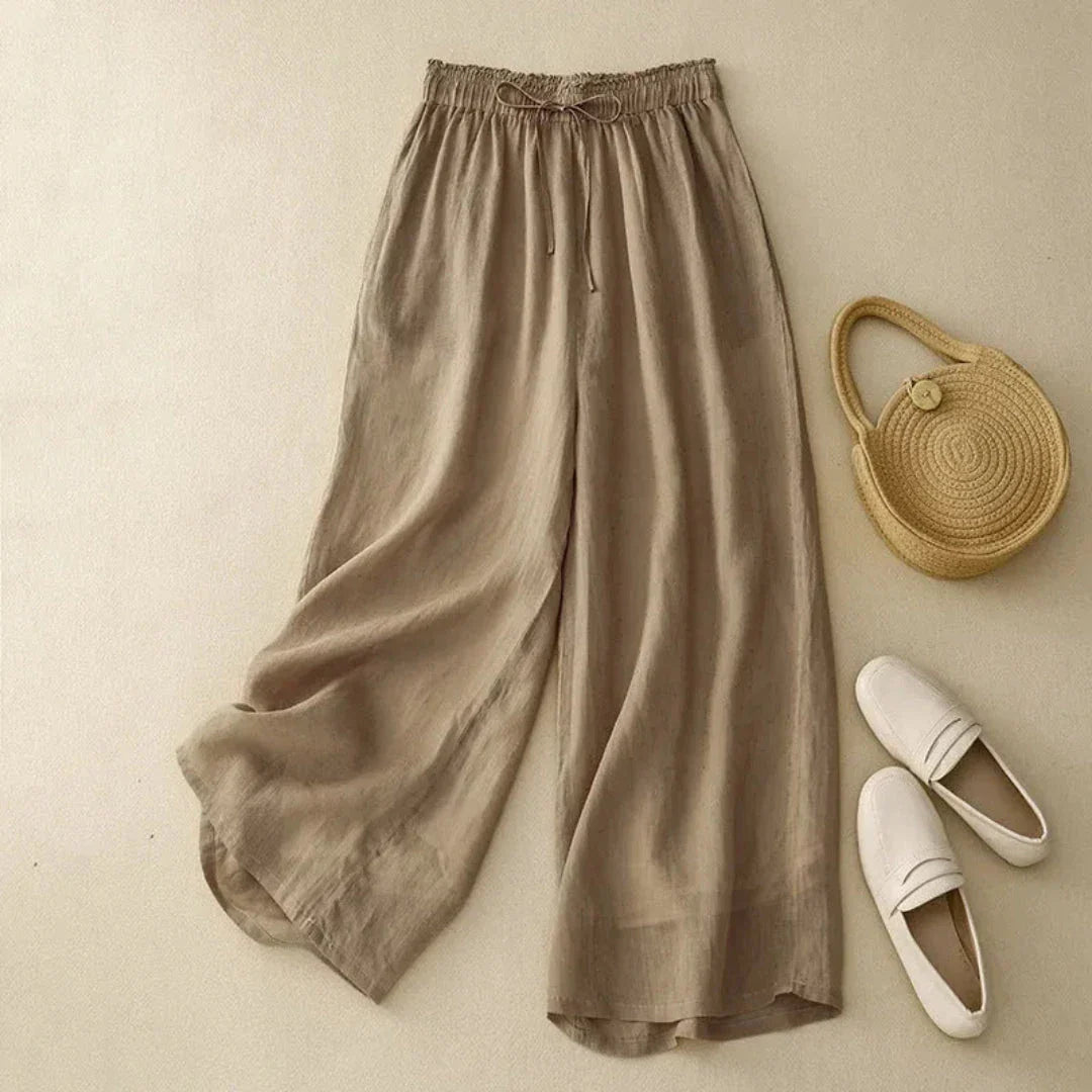 Pantalon En Lin Femme À Taille Haute Avec Cordon Et Jambes Larges Pour Un Style Décontracté Et Élégant Ava