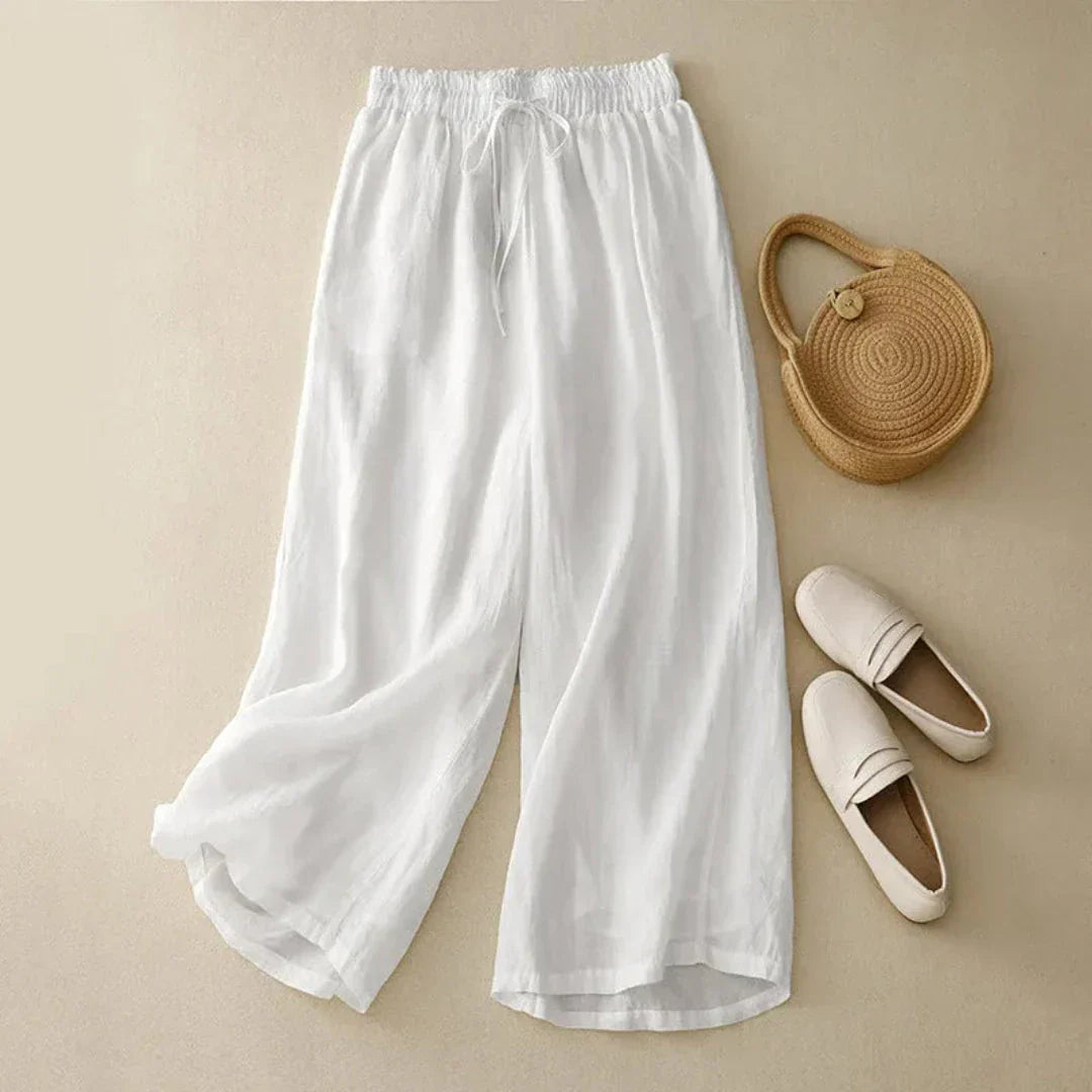 Pantalon En Lin Femme À Taille Haute Avec Cordon Et Jambes Larges Pour Un Style Décontracté Et Élégant Ava