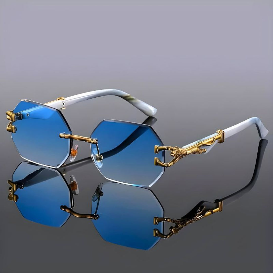 Lunettes De Soleil Sans Monture Hexagonales Avec Détails Dorés Pour Une Apparence Luxueuse