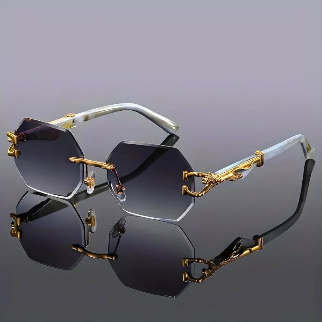 Lunettes De Soleil Sans Monture Hexagonales Avec Détails Dorés Pour Une Apparence Luxueuse