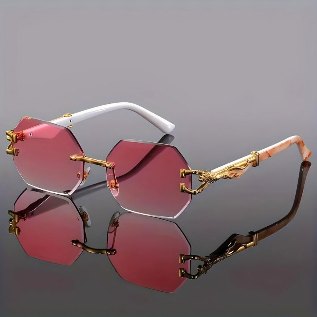 Lunettes De Soleil Sans Monture Hexagonales Avec Détails Dorés Pour Une Apparence Luxueuse