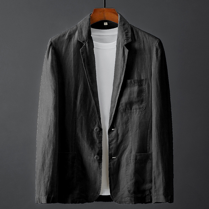 Veste Lin Azure Décontractée Pour Été Avec Fermeture À Deux Boutons Et Poches Patch Respirante Et Ultra Légère
