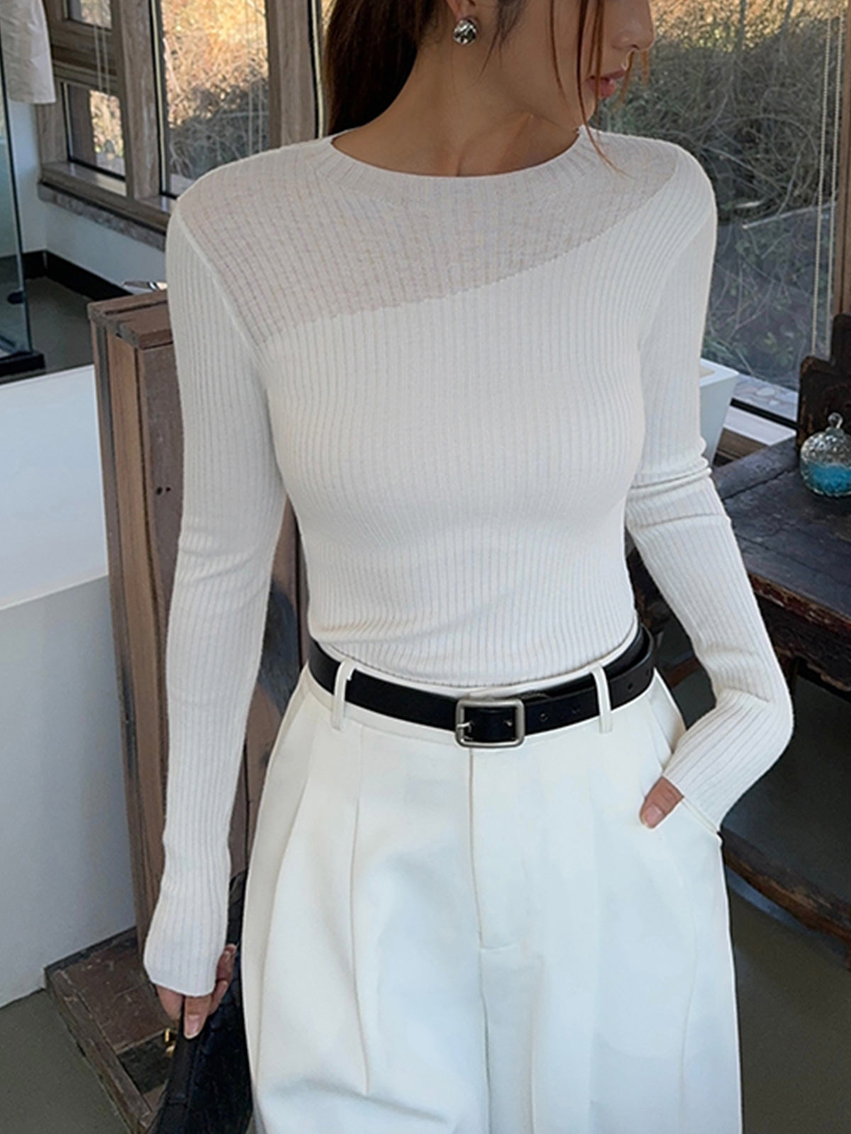 Asymmetrisches Strick-Ripp-Top von Fudus